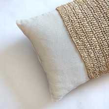 Romance - Doğal Keten Rafya Dokunuşlu Dikdörtgen Kırlent Kılıfı - 50 x 35 cm  Sütlü Kahve Tarçın Krem