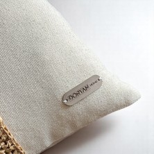 Romance - Doğal Keten Rafya Dokunuşlu Dikdörtgen Kırlent Kılıfı - 50 x 35 cm  Sütlü Kahve Tarçın Krem