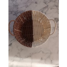 Mediterian Şık yuvarlak hasır sepet, doğal ve dekoratif ev aksesuarı, bej renkli, küçük boy.