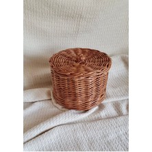 Mediterian El Yapımı Hasır Rattan Bambu Kapaklı Çok Amaçlı Saklama Sepeti 17x17 cm