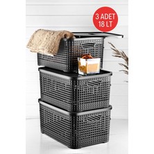 Mediterian Gri 18 Lt Çok Amaçlı Kapaklı Saklama Kutusu 3’lü Set, Pratik ve Şık Depolama