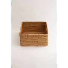 Mediterian Rattan Büyük Boy Saklama Sepeti, Dekoratif ve Şık 34x32x17 cm
