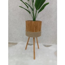 Bambu Saksı Sepeti Ahşap Ayaklı Saksı