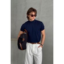 Erkek Oversize Yarım Balıkçı Triko T-Shirt