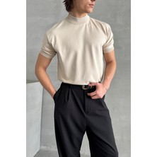 Erkek Oversize Yarım Balıkçı Triko T-Shirt