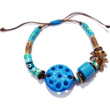 Funny Takı Varisit Doğaltaşlı Süryani Nazar ve Bodrum Cam Boncuklu Bodhi Ağaçlı  Bileklik