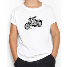 Kruvazör Motosiklet Çizim Beyaz Çocuk Tişört