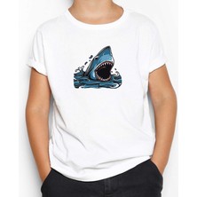 Shark Cartoon Beyaz Çocuk Tişört