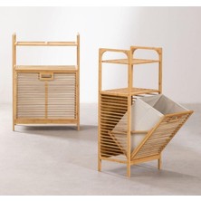 Panalı Bambu Çamaşır Sepeti Raflı Büyük Boy PNLB9193