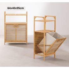 Panalı Bambu Çamaşır Sepeti Raflı Büyük Boy PNLB9193