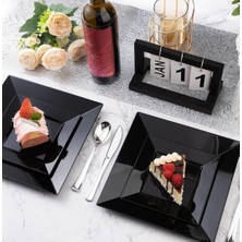 Sunumluk#parti Tabak#parti Malzemeleri#parti Sunumluk# Siyah  Plastik Kare Tabak 22X22 cm 6 Adet