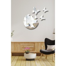 Gümüş Pleksi 4 Parça Kelebek Şekilli Duvar Dekoru Salon Oturma Yatak Çocuk Odası Için 50 x 50 cm  Ayna