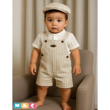 M.Ç Family Store 3lü Şapkalı Erkek Takım Gömlekli Çizgili Tulum Bayrmlar ve Özel Günler Takımı