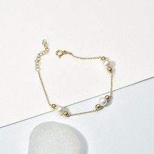 14 Ayar Altın Kaplama Gerçek Inci Boncuk Bileklik - CBP00159