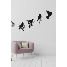 Siyah Ahşap Modern 4lü Kuş Duvar Dekoru - Salon Oturma Yatak Odası Bahçe Için 90 x 60  cm  Tablo Seti