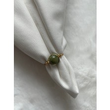 8 mm Yeşim Taşı Ayarlanabilir Altın Tel Yüzük