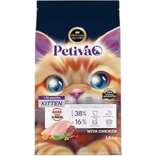 Petiva Yavru Kediler Için Tavuk Etli Kuru Kedi Maması (1.5 Kg, Tavuk)
