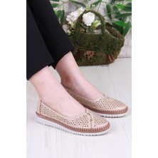 Mehmet Mete 1007 Rahat Lazer Delikli  Deri Kadın Ayakkabı