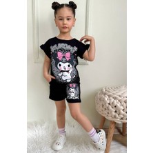 Linna Kuromi Baskılı Alt Üst T-Shirt Şort Takım.. % 100 Pamuk Alt Üst Takım. Lastikli ve Kalın Ip Bağçıklı