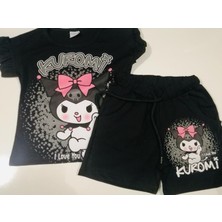 Linna Kuromi Baskılı Alt Üst T-Shirt Şort Takım.. % 100 Pamuk Alt Üst Takım. Lastikli ve Kalın Ip Bağçıklı