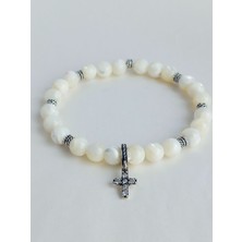 18 Ayar Altın Kaplama Doğal Taşlı Haç Tasarım Gümüş Kadın Bileklik