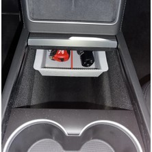 Tesla Yeni Model Y (Juniper) Bölmeli Orta Konsol Düzenleyici Araç Içi Organizer Beyaz Süet kumaşlı
