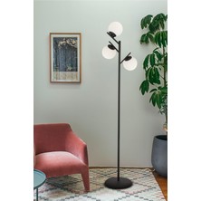 Mediterian Şık 3'lü siyah metal lamba, beyaz cam detaylarıyla modern tasarım