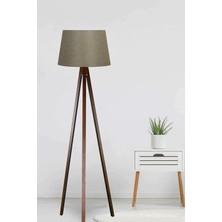 Mediterian Yeşil kahve renkli modern keten lamba, ahşap gövde, şık ev dekorasyonu için ideal