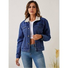 Kadın Içi Kürklü Slim Fit Kot Ceket