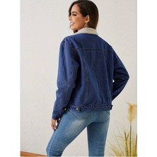 Kadın Içi Kürklü Slim Fit Kot Ceket
