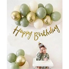 Bkmc 7 Küf Yeşili 3 Krom Gold 3 Kum Rengi Pastel Balon Gold Happy Birthday Banner Mini Zincir Balon