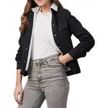 Kadın Içi Kürklü Slim Fit Kot Ceket