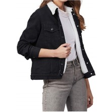 Kadın Içi Kürklü Slim Fit Kot Ceket