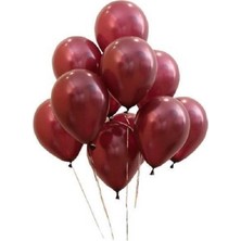 100 Adet Metalik Bordo Balon Helyum Gazı Uyumlu Shıny Metallıc Balloon Bordo Parlak Metalik Balon