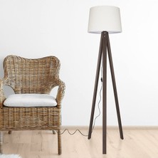 Mediterian 3 Ayaklı Konik Lambader, Ahşap, Krem Kahve, Yükseklik 101-150 cm