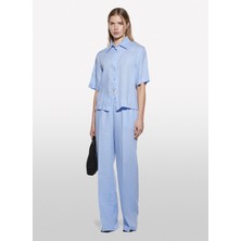 Sisley Yüksek Bel Geniş Fit Lacivert Kadın Pantolon 4AGHLF03U