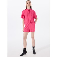 Pembe Kadın Lastikli Nakışlı Şort M5SL-SRT1127