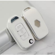 Renault Clio 5 Sustalı Anahtar Kılıfı Beyaz-Silver