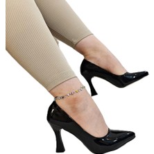 Fiyra 7035 Siyah Rugan Ince Kadeh Topuk Stiletto Topuklu Ayakkabı