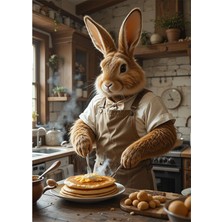 Bedeko Kahvaltı Hazırlayan Tavşan Mdf Tablo