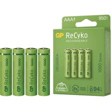 Gp Recyko 950 Mah Aaa Ince 4lü Şarjlı Kalem Pil GP100AAAHCE-2EB4 (GPRHC103E001)  - ARS3261-1499