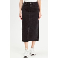 Siyah Kadın Regular Fit Yüksek Bel Uzun Maxi Boy Denim Kot Etek MERRY-4098