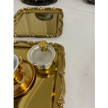 Paslanmaz Çelik Gold Renk Gold Çerçeveli 2 Adet Servis ve Sunum Tepsisi