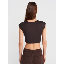 30528 Pamuk ve Modal  Karışımlı Crop Top-Koyu Kahve