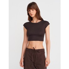 30528 Pamuk ve Modal  Karışımlı Crop Top-Koyu Kahve