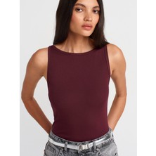 21048 Halter Yaka Top-Bordo