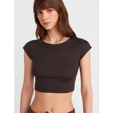 30528 Pamuk ve Modal  Karışımlı Crop Top-Koyu Kahve