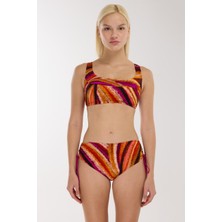 Ayyıldız 4676 Turuncu Mor Desenli Bikini Takımı