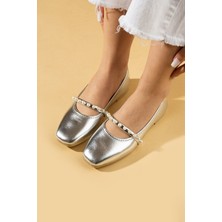 Pembe Potin Küt Burun Inci Detaylı Tek Bant Hafif Rahat Kalıp Kadın Babet 81-119-25