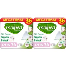Molped Pure&Soft Uzun Hijyenik Ped 72 Adet (2pk*36) Mega Pk Cilt Dostu Yumuşaklık